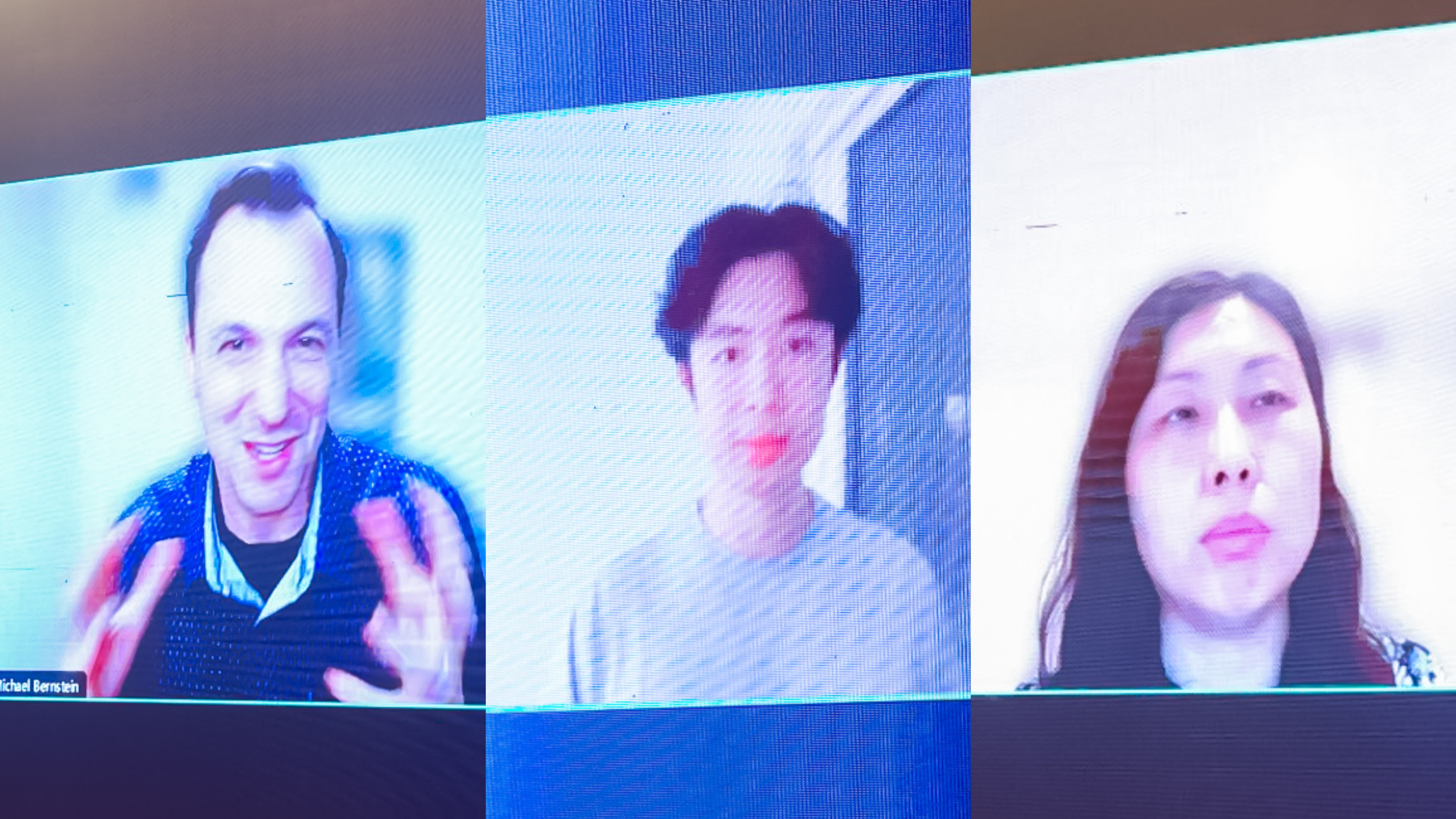 20230910-乐鱼在线平台计算机系与人工智能研究院基础模型研究中心联合举办首届基础大模型研讨会-嘉艺-Michael Bernstein(左)、Jason Wei(中)、Yan Liu(右)在线上作报告.jpg