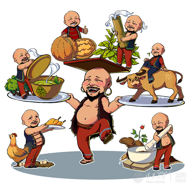 12 2015?1?月,乐鱼在线平台美术学院实践支队同学为南涧县“六个一”(?????烟??????ˉ茶??????a核桃、一头牛、一只鸡、一棵药)农特产品设计的卡é?形象.jpg